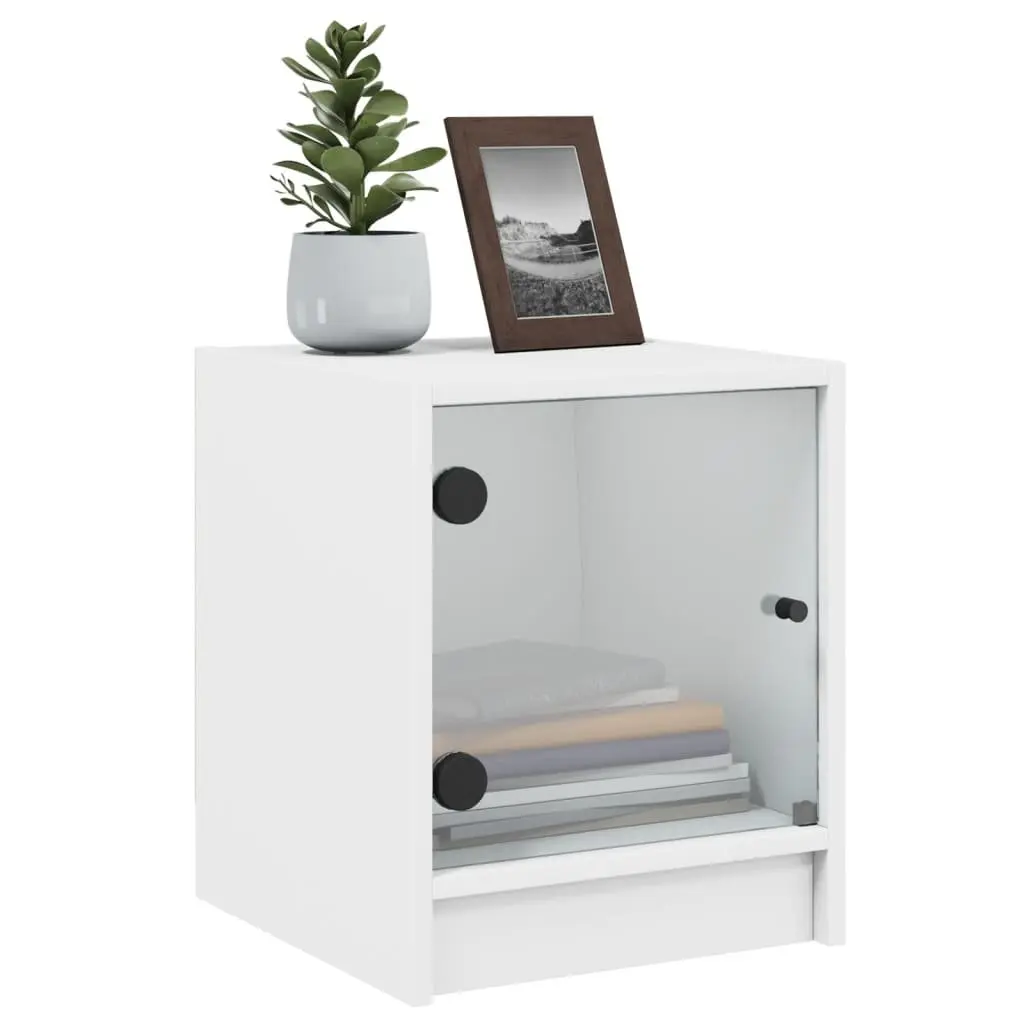 Bedside Cabinets with Glass Doors White 2 Piece Engineered Wood Storage Furniture