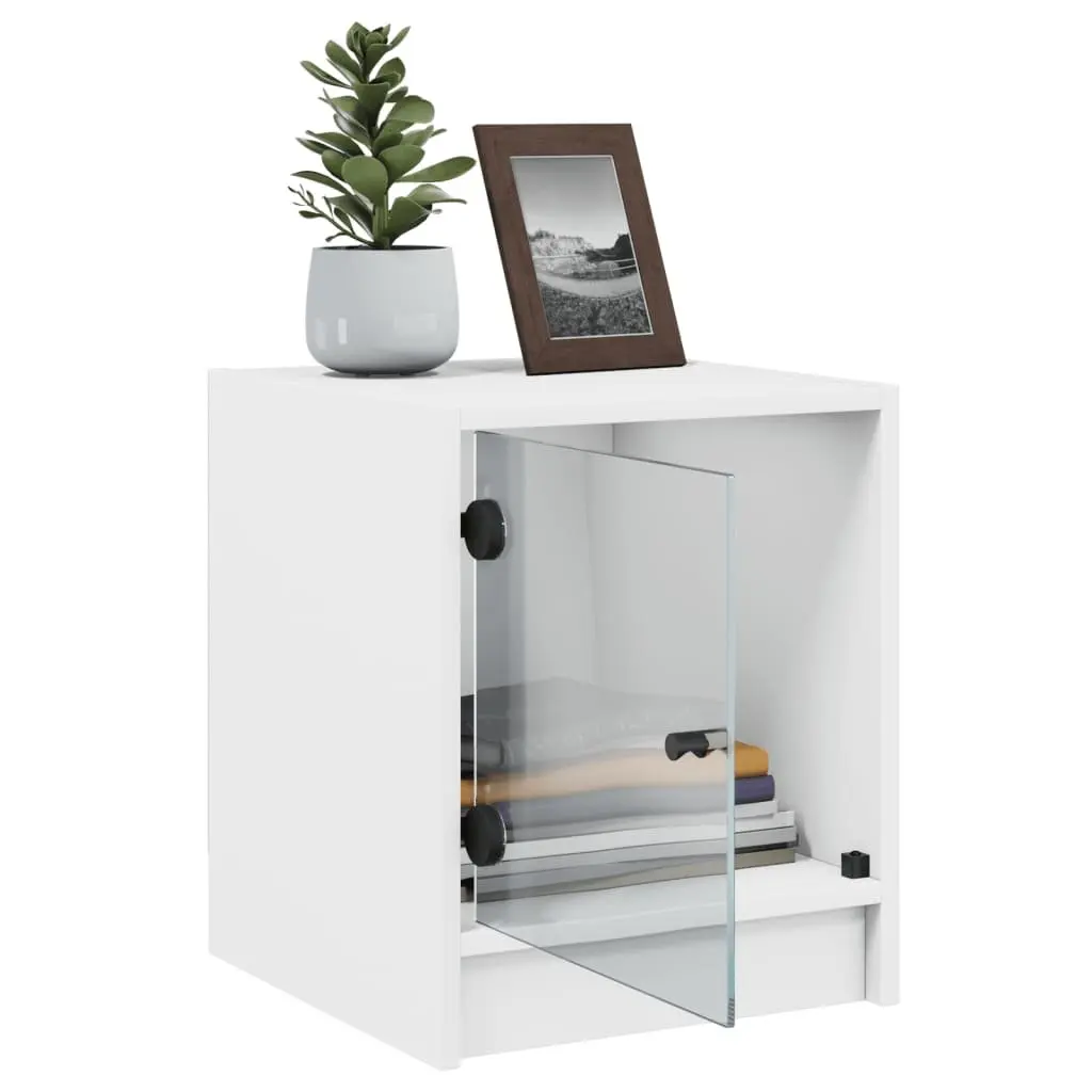Bedside Cabinets with Glass Doors White 2 Piece Engineered Wood Storage Furniture