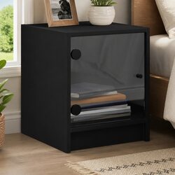 Charming Black Bedside Cabinets with Glass Doors - 2 pcs