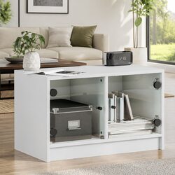 Elegant White TV Cabinet with Glass Doors