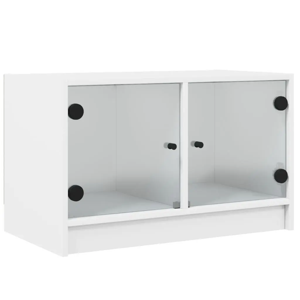 TV Cabinet White Engineered Wood Media Stand with Glass Doors 68 x 37 x 42 cm
