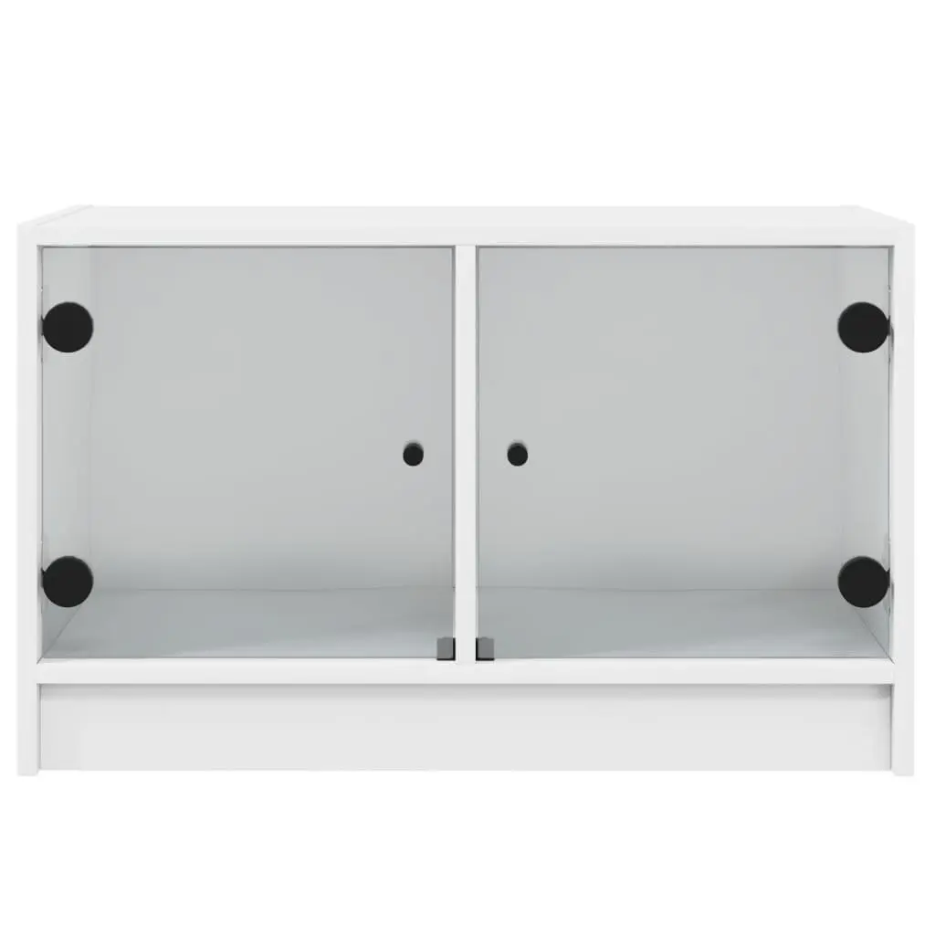 TV Cabinet White Engineered Wood Media Stand with Glass Doors 68 x 37 x 42 cm
