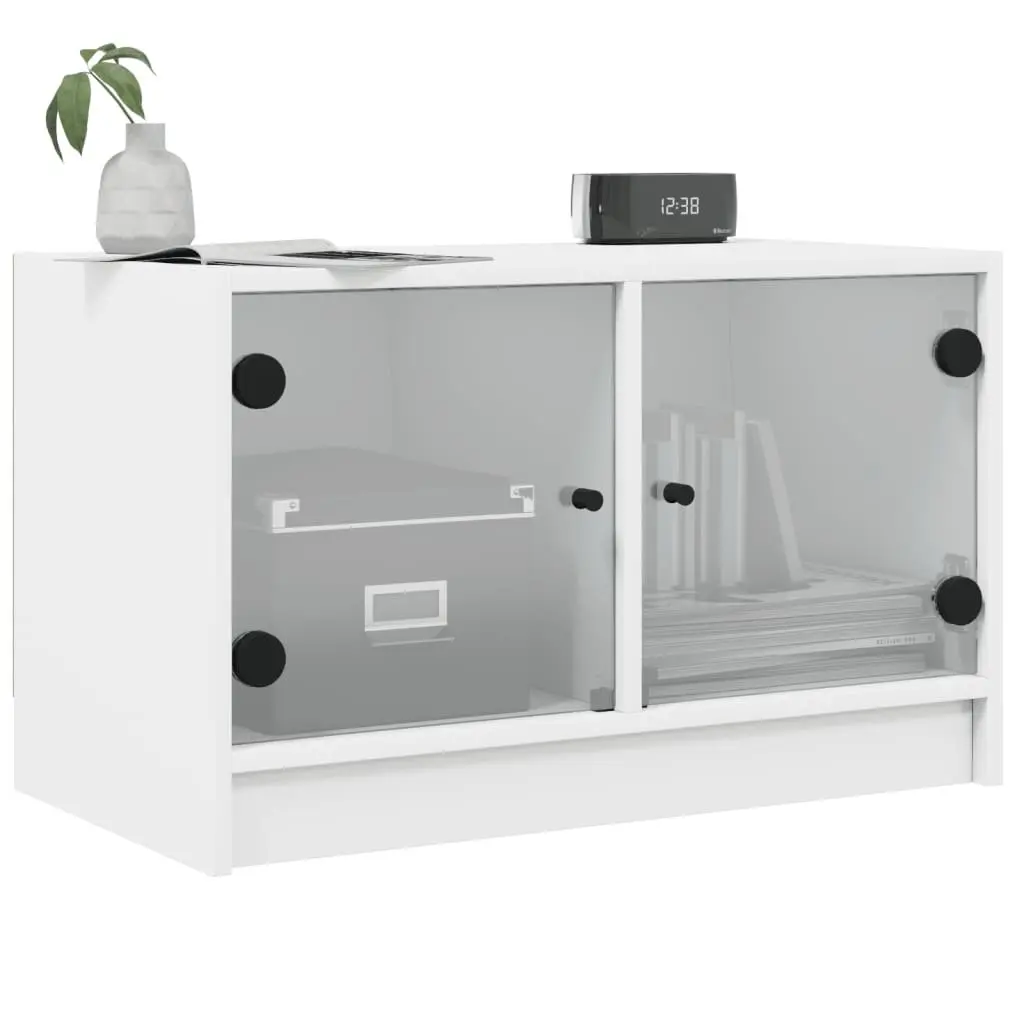 TV Cabinet White Engineered Wood Media Stand with Glass Doors 68 x 37 x 42 cm