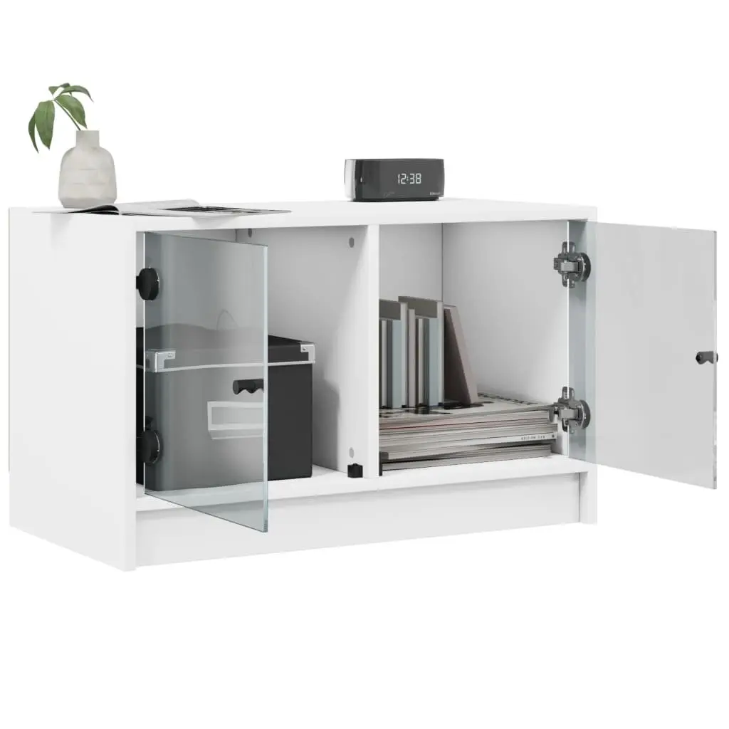 TV Cabinet White Engineered Wood Media Stand with Glass Doors 68 x 37 x 42 cm