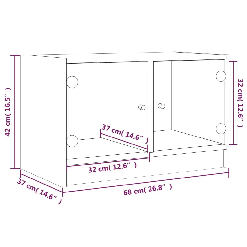 TV Cabinet White Engineered Wood Media Stand with Glass Doors 68 x 37 x 42 cm