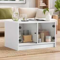 Elegant White Coffee Table with Glass Storage 68x50x42cm