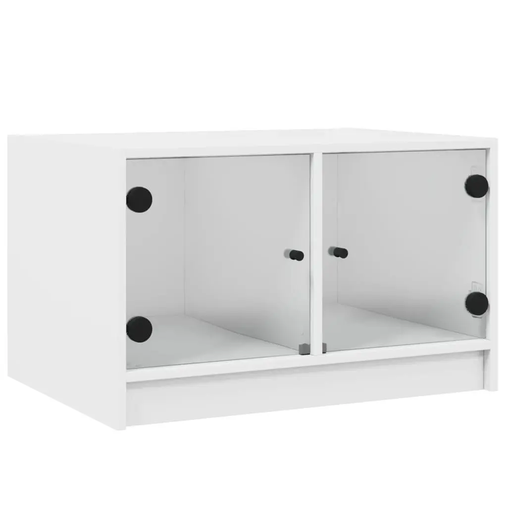 Coffee Table White 68x50x42cm Engineered Wood with Glass Doors
