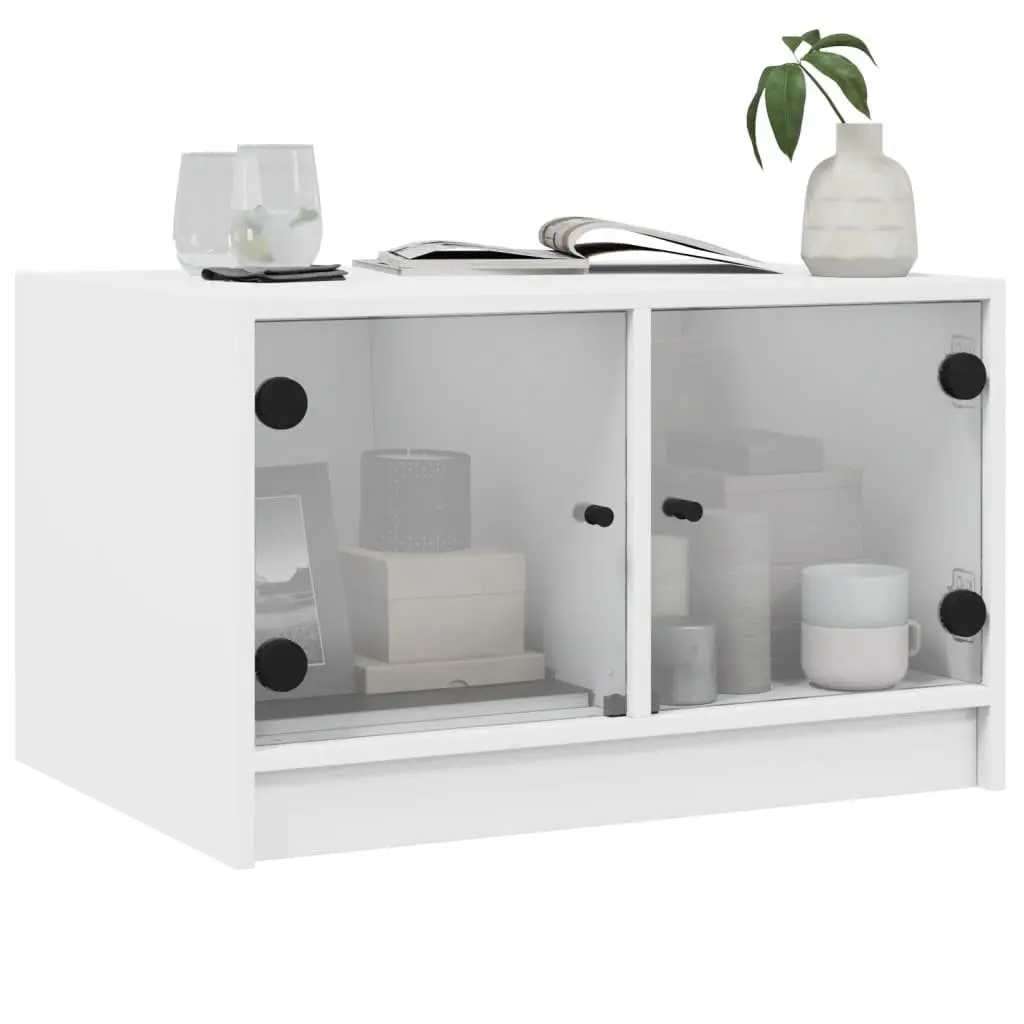 Coffee Table White 68x50x42cm Engineered Wood with Glass Doors