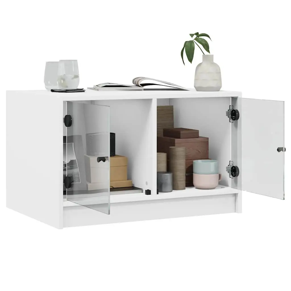 Coffee Table White 68x50x42cm Engineered Wood with Glass Doors