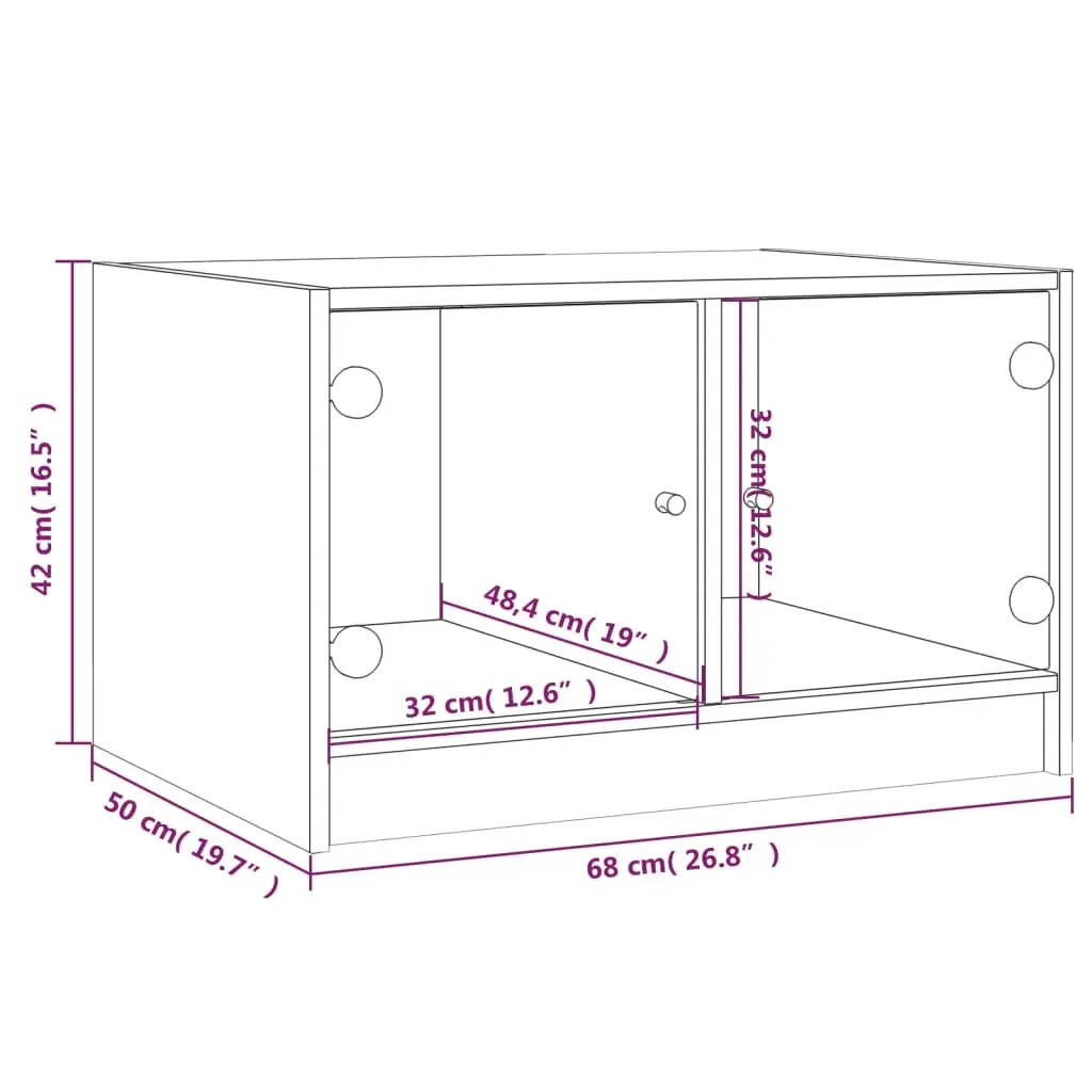 Coffee Table White 68x50x42cm Engineered Wood with Glass Doors