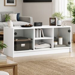 White Media Storage Unit with Glass Doors 102x37x42 cm