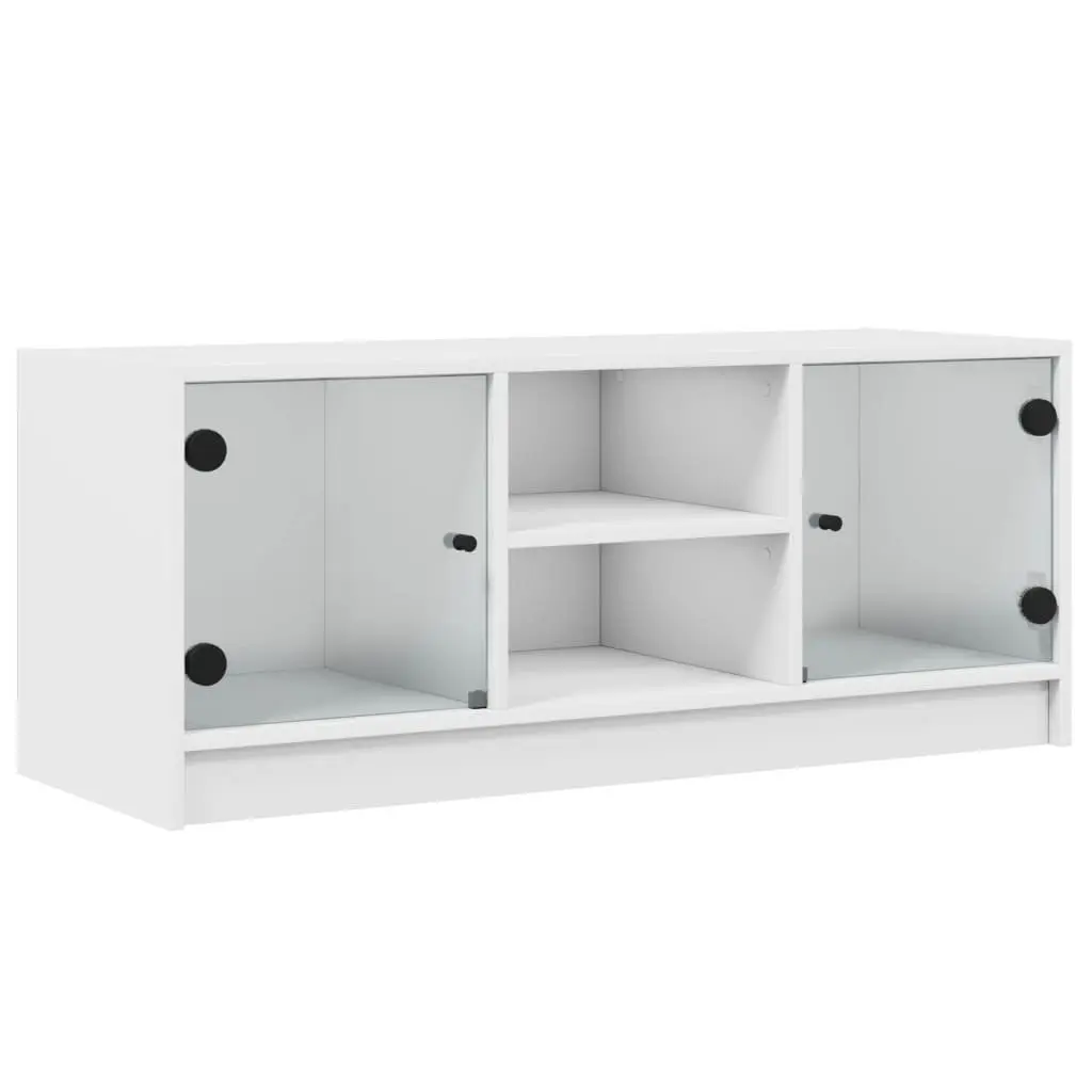 White Media Storage Unit with Glass Doors 102x37x42 cm