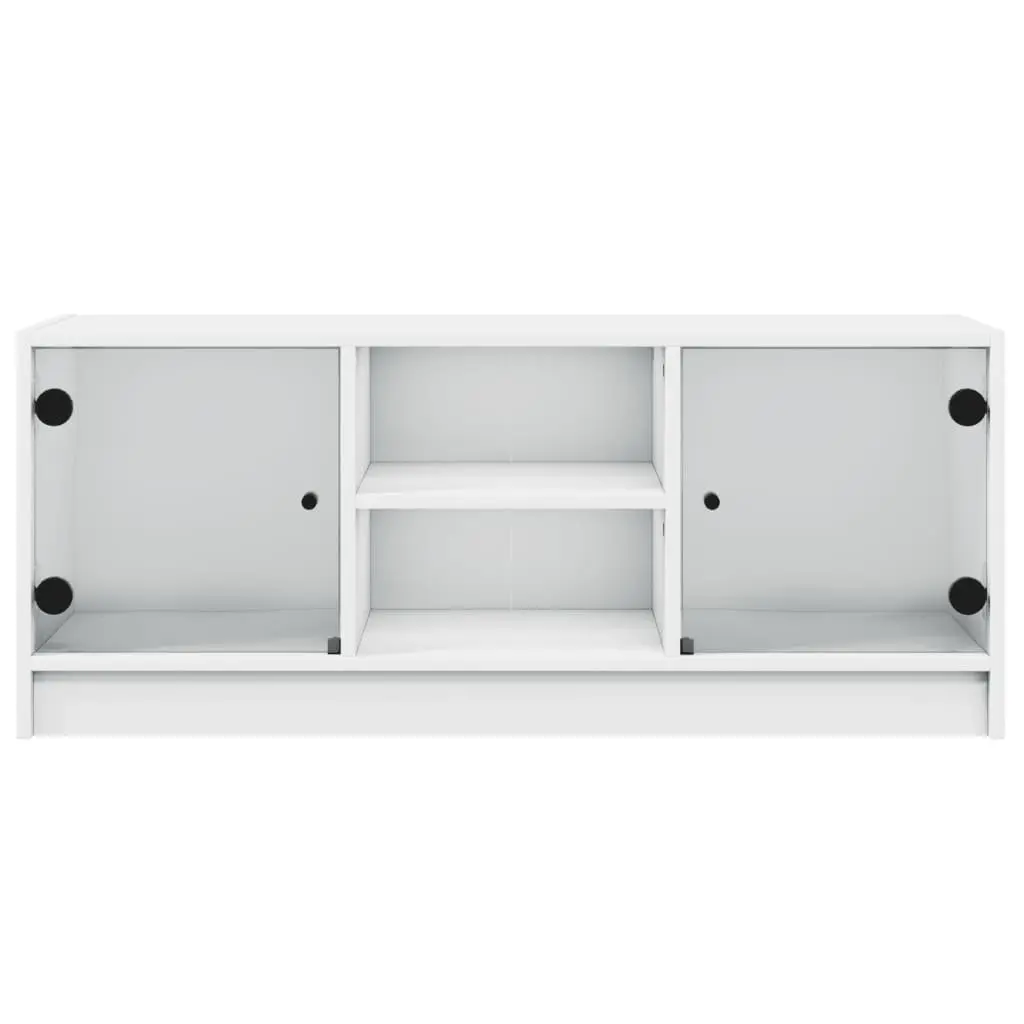 White Media Storage Unit with Glass Doors 102x37x42 cm