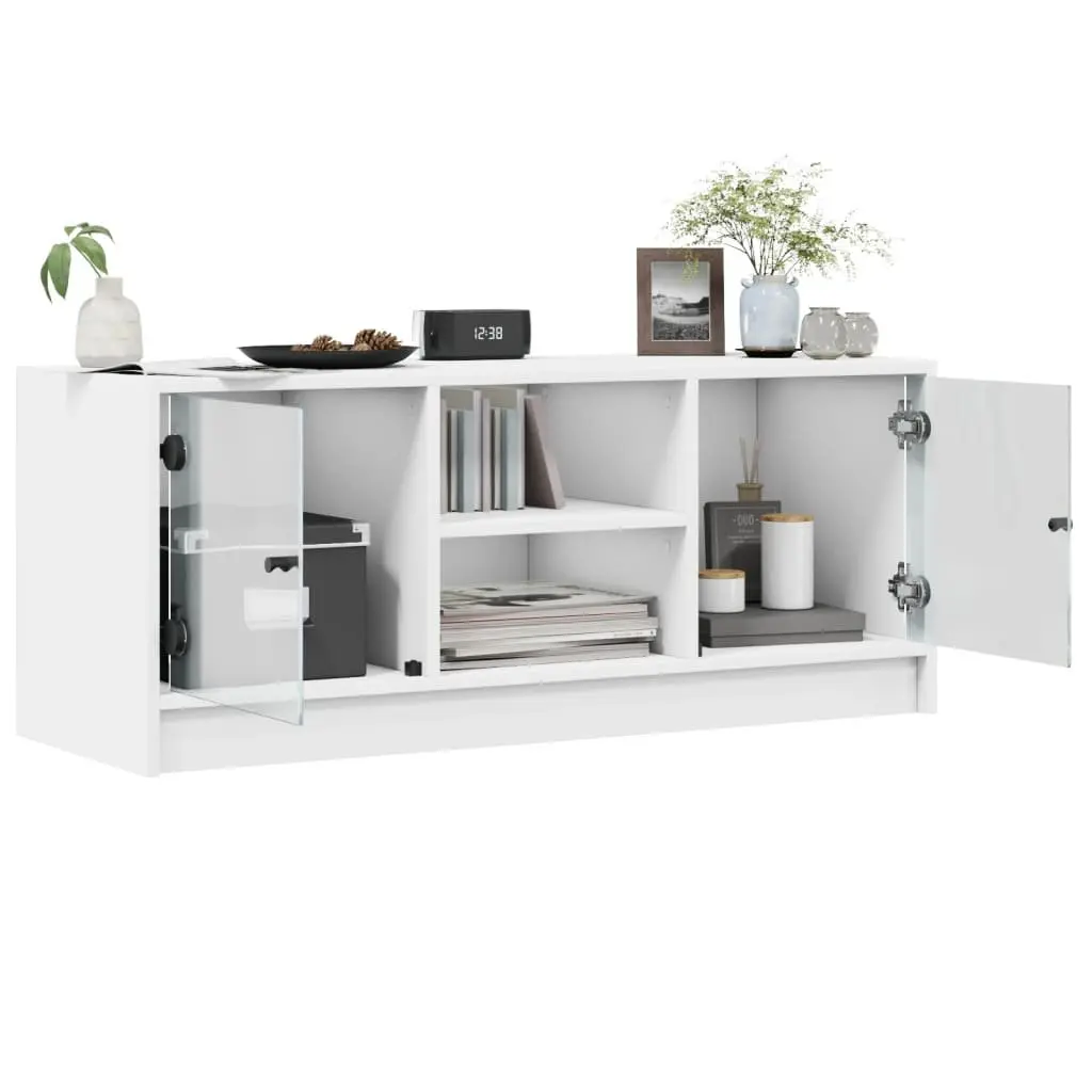 White Media Storage Unit with Glass Doors 102x37x42 cm