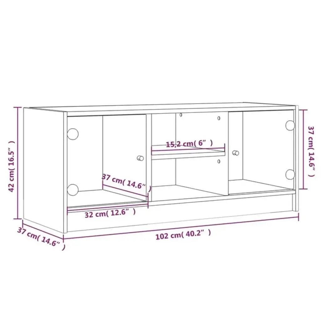 White Media Storage Unit with Glass Doors 102x37x42 cm