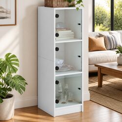 Elegant White Highboard Storage Cabinet with Glass Doors