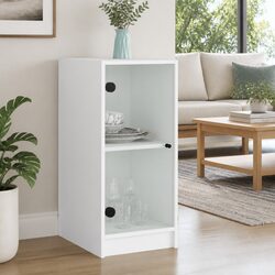 Elegant White Side Cabinet with Glass Doors