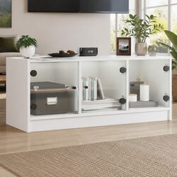 Elegant White TV Cabinet with Glass Doors 102x37x42cm
