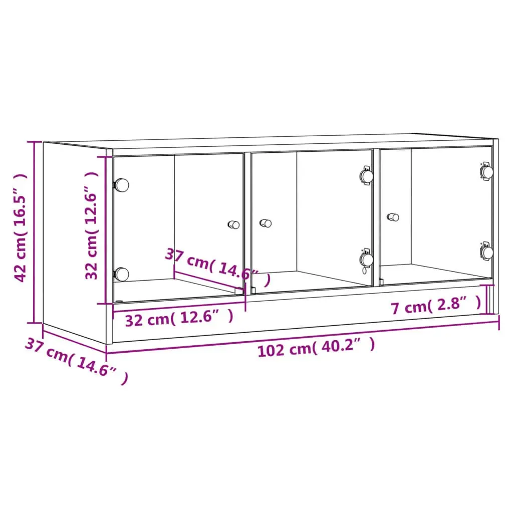 TV Cabinet White Glass Doors Storage Unit 102x37x42cm Engineered Wood