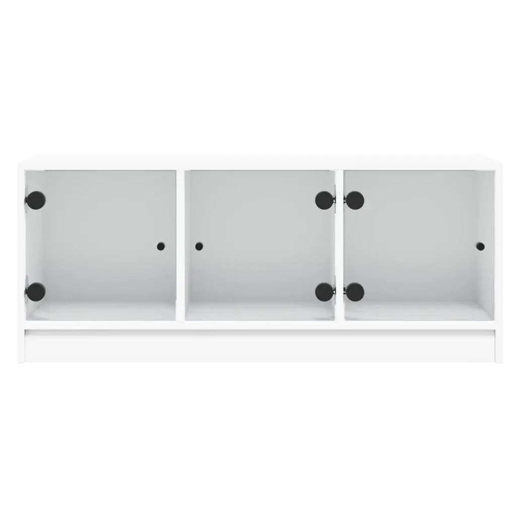 TV Cabinet White Glass Doors Storage Unit 102x37x42cm Engineered Wood