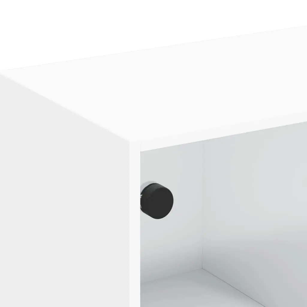 TV Cabinet White Glass Doors Storage Unit 102x37x42cm Engineered Wood