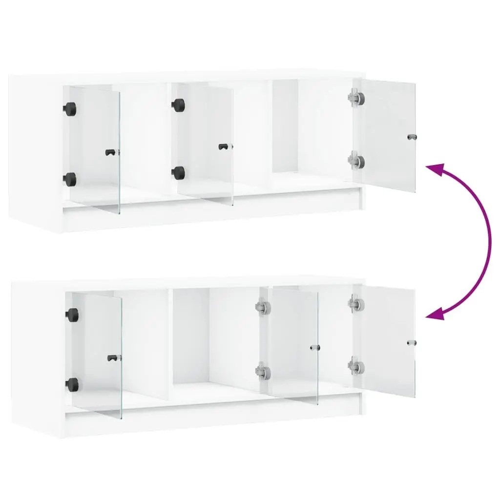 TV Cabinet White Glass Doors Storage Unit 102x37x42cm Engineered Wood