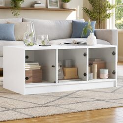 Chic White Coffee Table with Glass Storage for Living Rooms