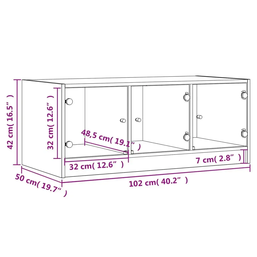 Coffee Table White Engineered Wood Glass Doors Storage Living Room 102L x 50W x 42H cm