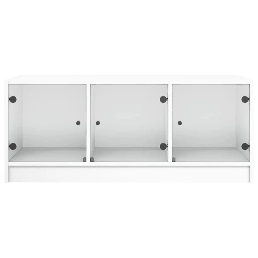 Coffee Table White Engineered Wood Glass Doors Storage Living Room 102L x 50W x 42H cm