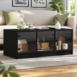 Stylish Black Coffee Table with Glass Doors for Living Rooms
