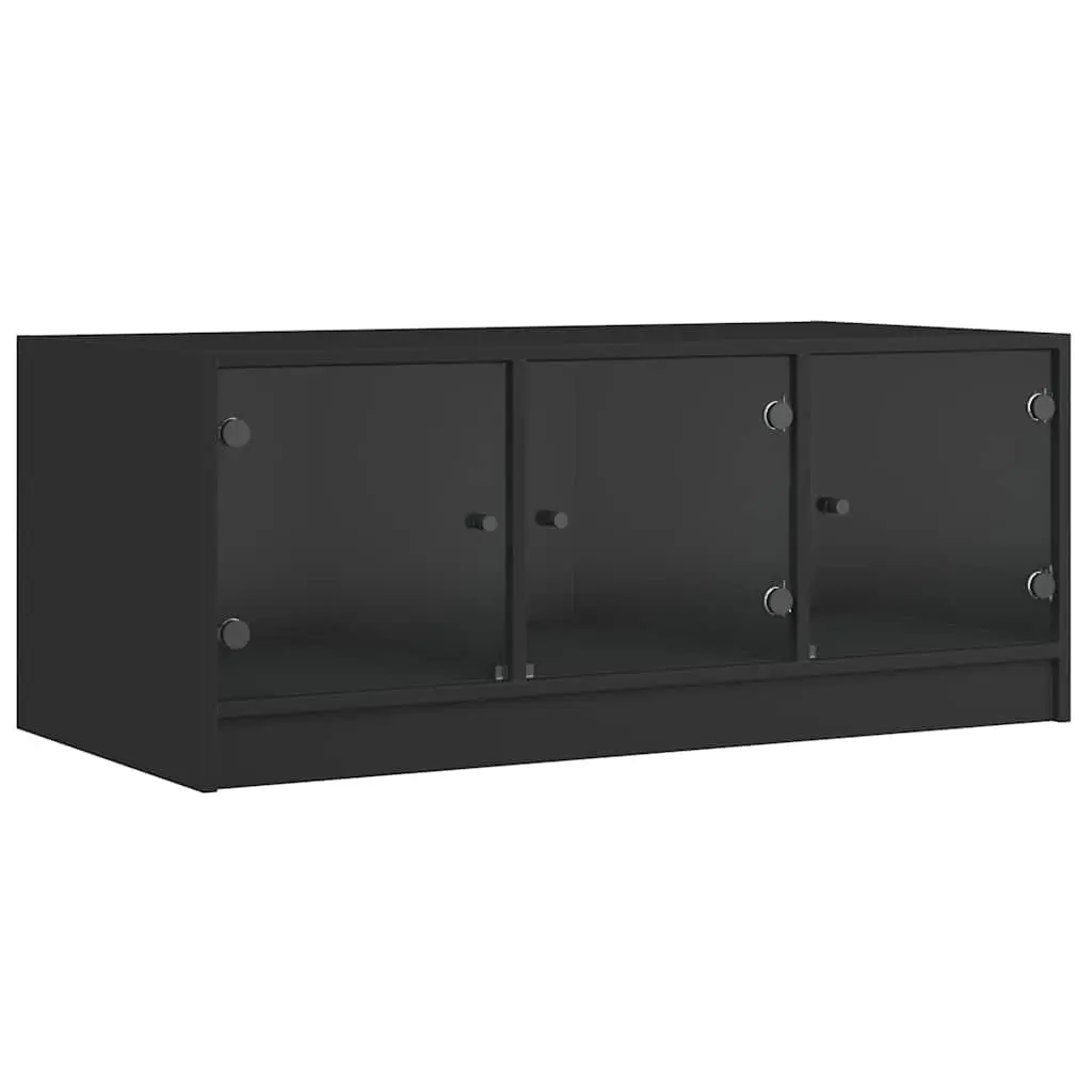 Black Coffee Table Glass Doors Storage Modern Living Room Furniture 102 x 50 x 42 cm Engineered Wood