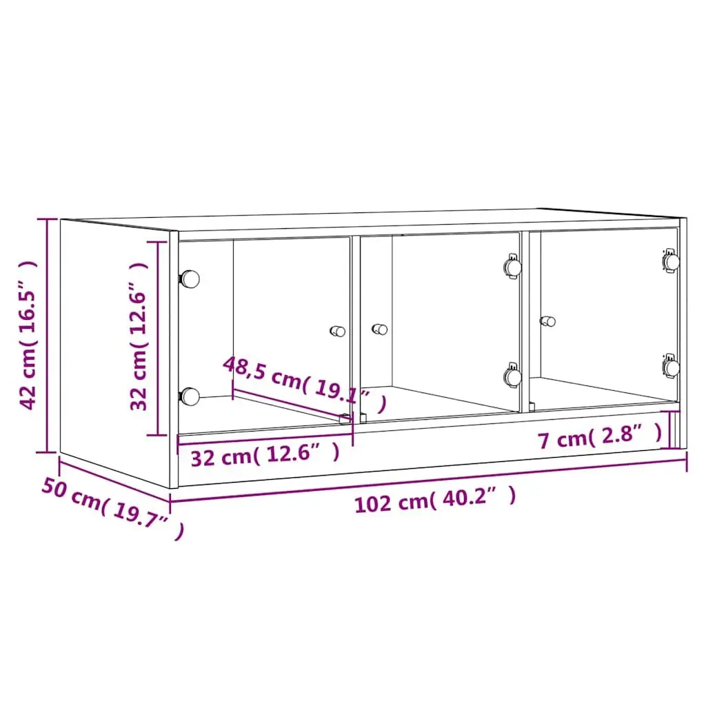 Black Coffee Table Glass Doors Storage Modern Living Room Furniture 102 x 50 x 42 cm Engineered Wood