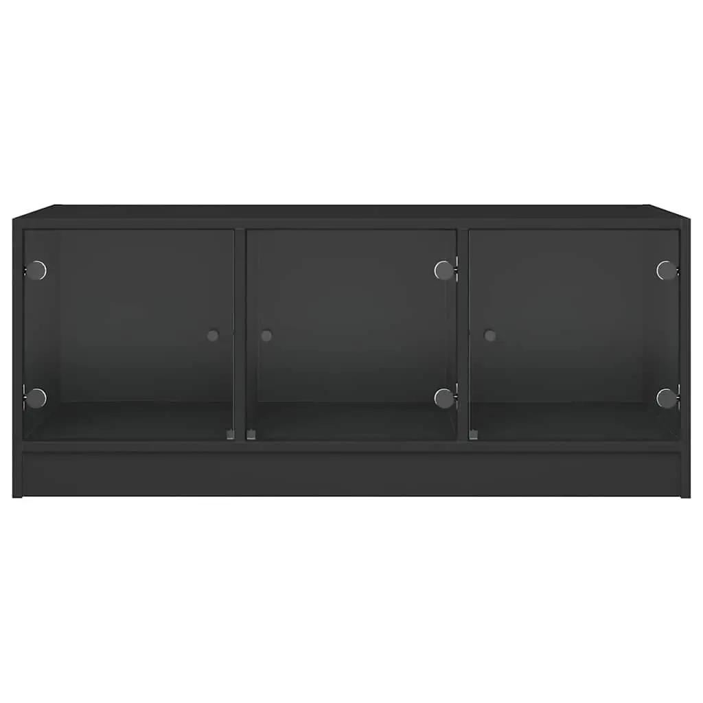 Black Coffee Table Glass Doors Storage Modern Living Room Furniture 102 x 50 x 42 cm Engineered Wood