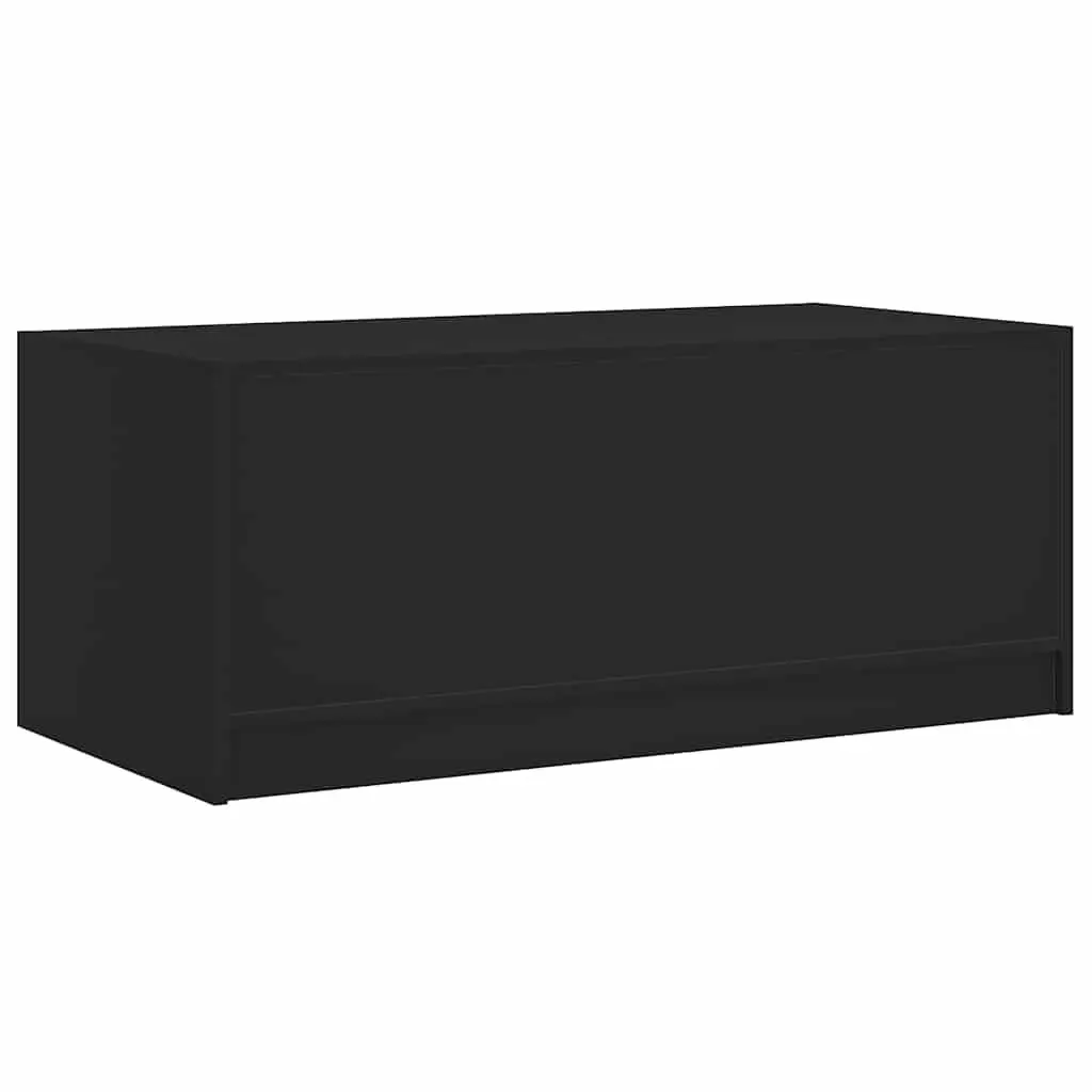 Black Coffee Table Glass Doors Storage Modern Living Room Furniture 102 x 50 x 42 cm Engineered Wood