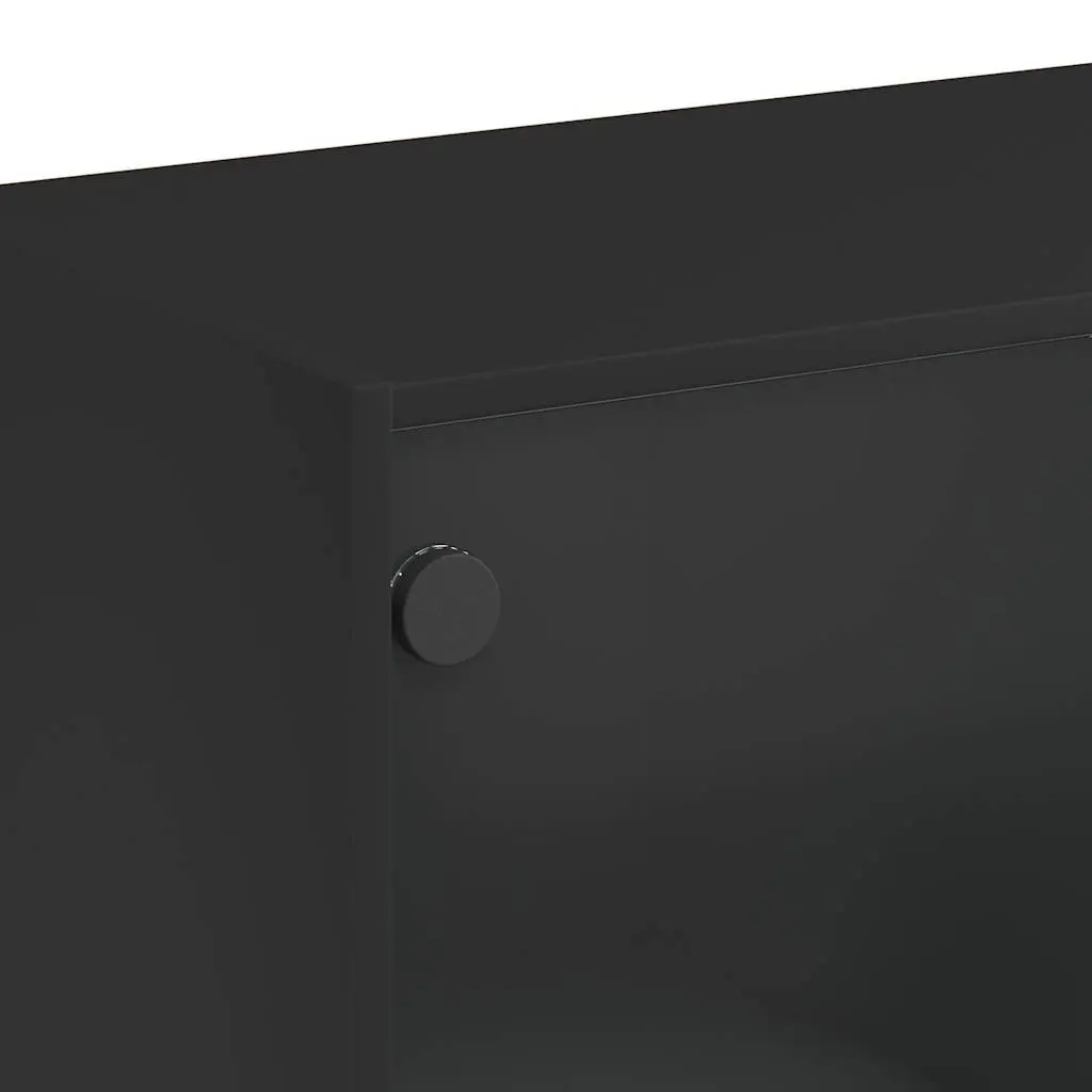 Black Coffee Table Glass Doors Storage Modern Living Room Furniture 102 x 50 x 42 cm Engineered Wood