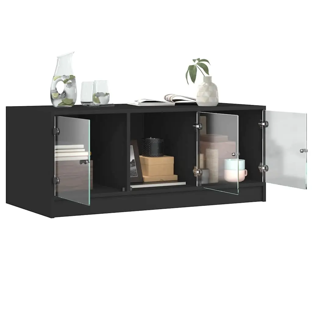 Black Coffee Table Glass Doors Storage Modern Living Room Furniture 102 x 50 x 42 cm Engineered Wood