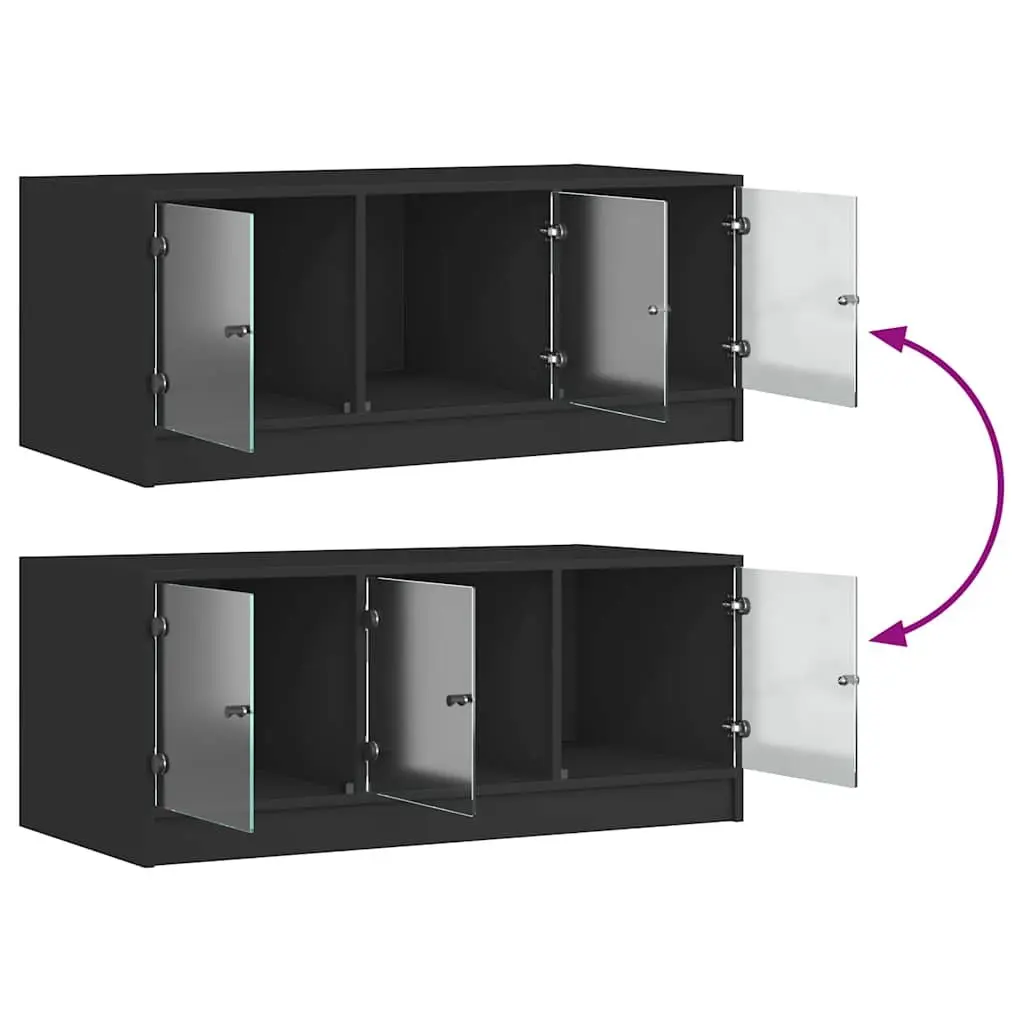 Black Coffee Table Glass Doors Storage Modern Living Room Furniture 102 x 50 x 42 cm Engineered Wood