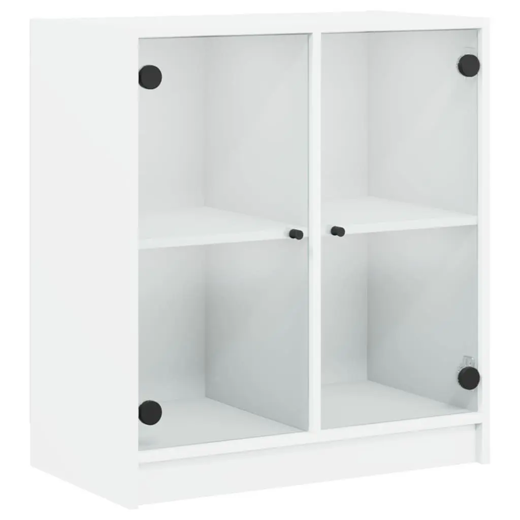 Side Cabinet Glass Doors White Storage Cupboard 68x37x75.5cm Engineered Wood