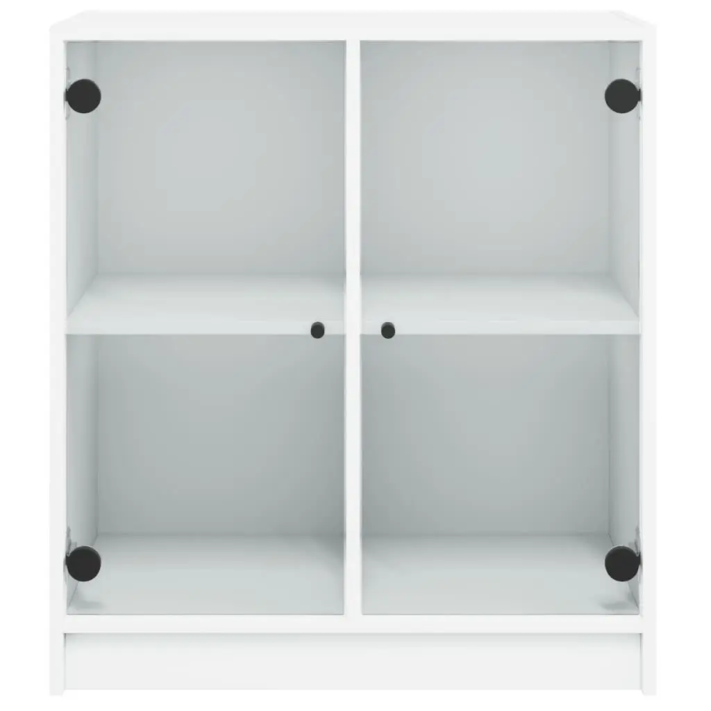 Side Cabinet Glass Doors White Storage Cupboard 68x37x75.5cm Engineered Wood