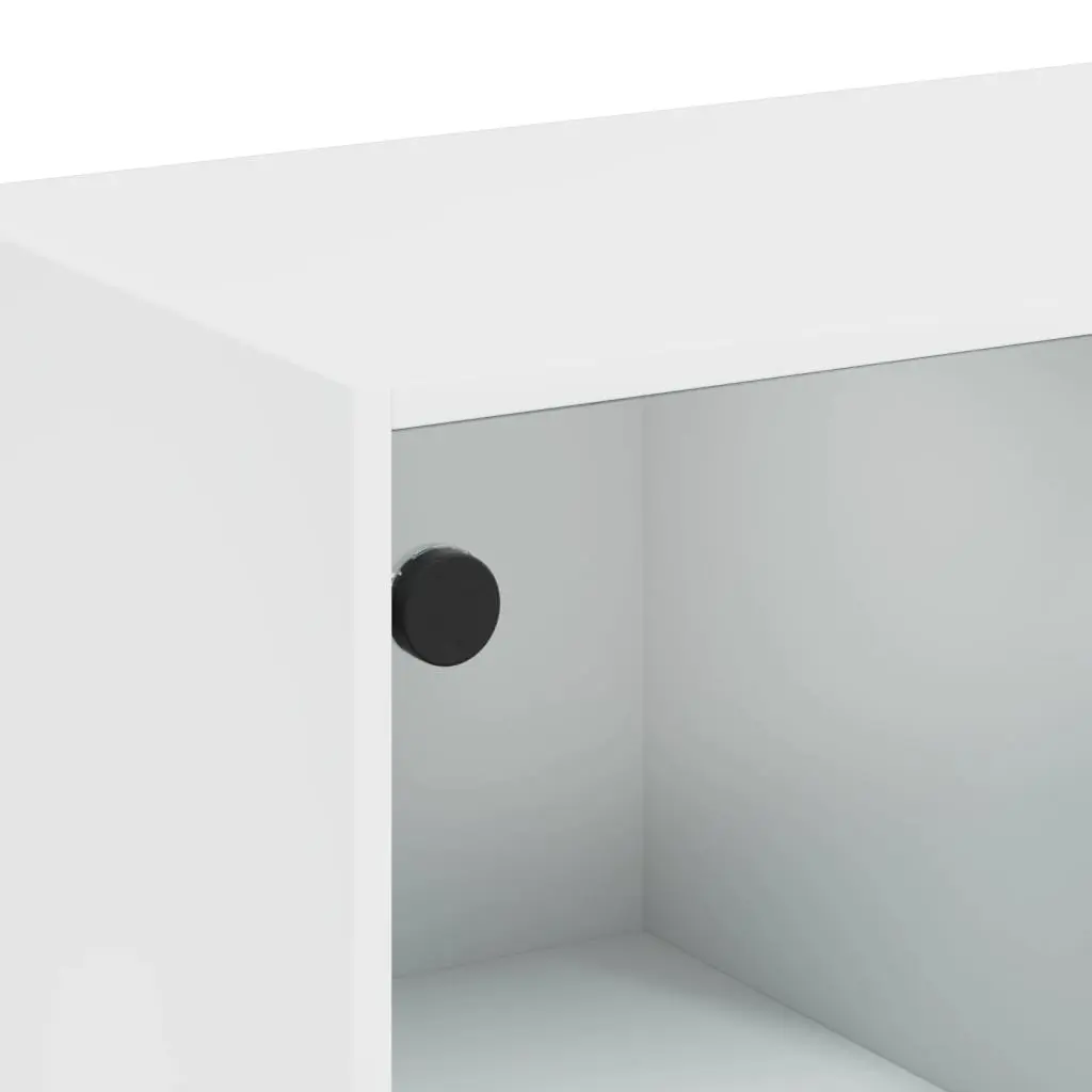 Side Cabinet Glass Doors White Storage Cupboard 68x37x75.5cm Engineered Wood