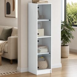 Elegant White Highboard Storage Cabinet with Glass Doors