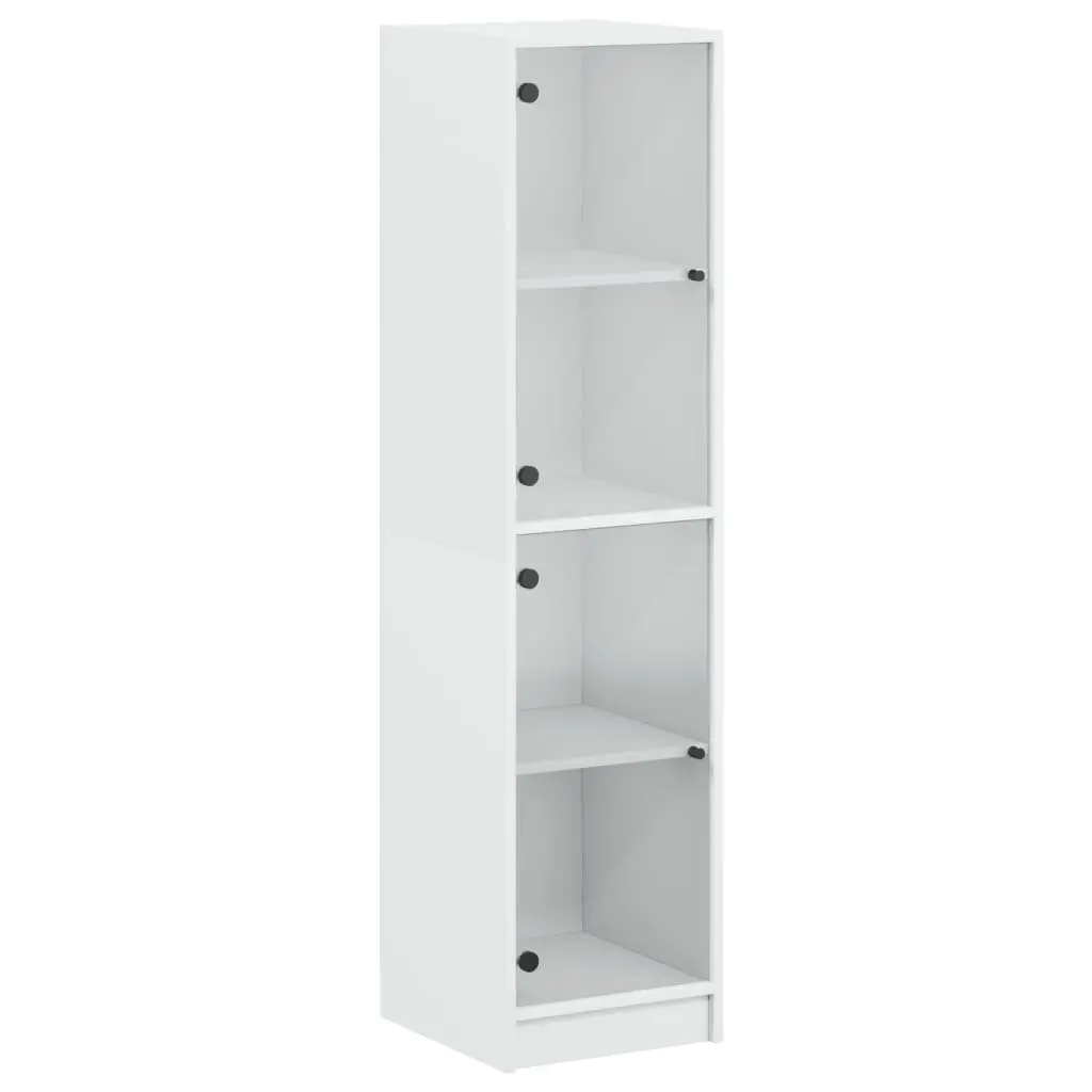 White Highboard Storage Cabinet with Glass Doors