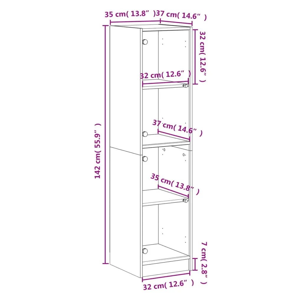 White Highboard Storage Cabinet with Glass Doors