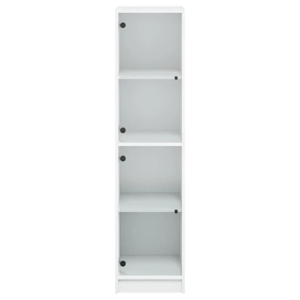 White Highboard Storage Cabinet with Glass Doors