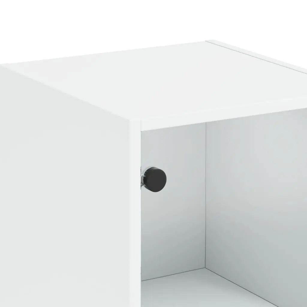 White Highboard Storage Cabinet with Glass Doors