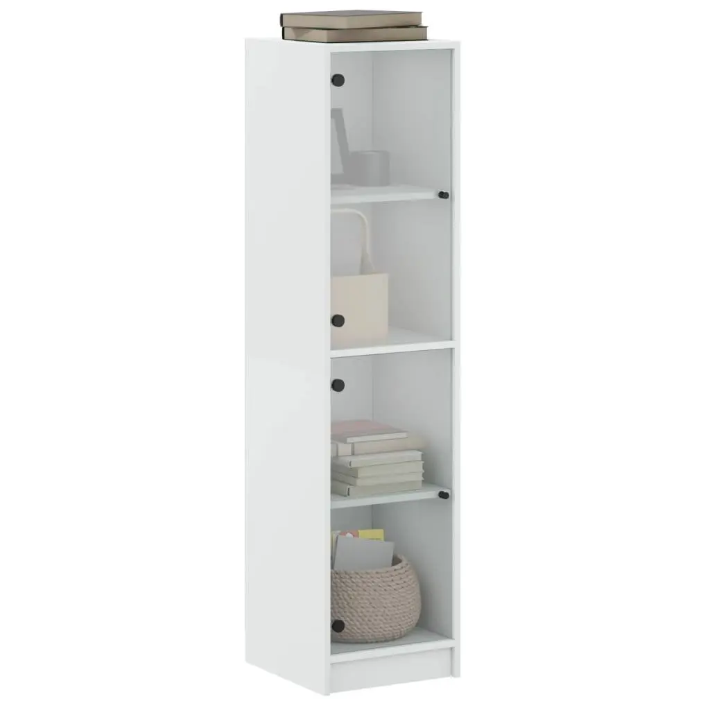 White Highboard Storage Cabinet with Glass Doors