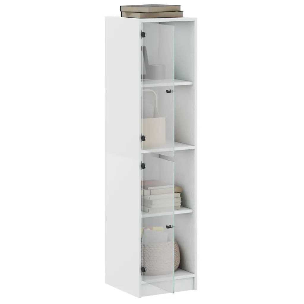White Highboard Storage Cabinet with Glass Doors