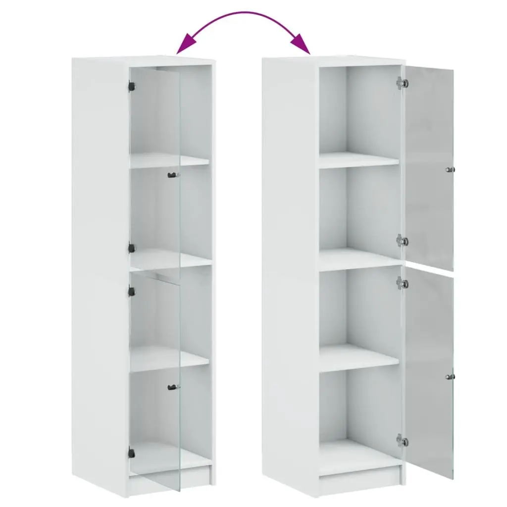 White Highboard Storage Cabinet with Glass Doors