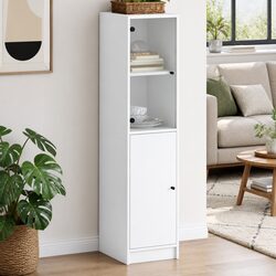 Elegant White Highboard with Glass Door 35x37x142cm