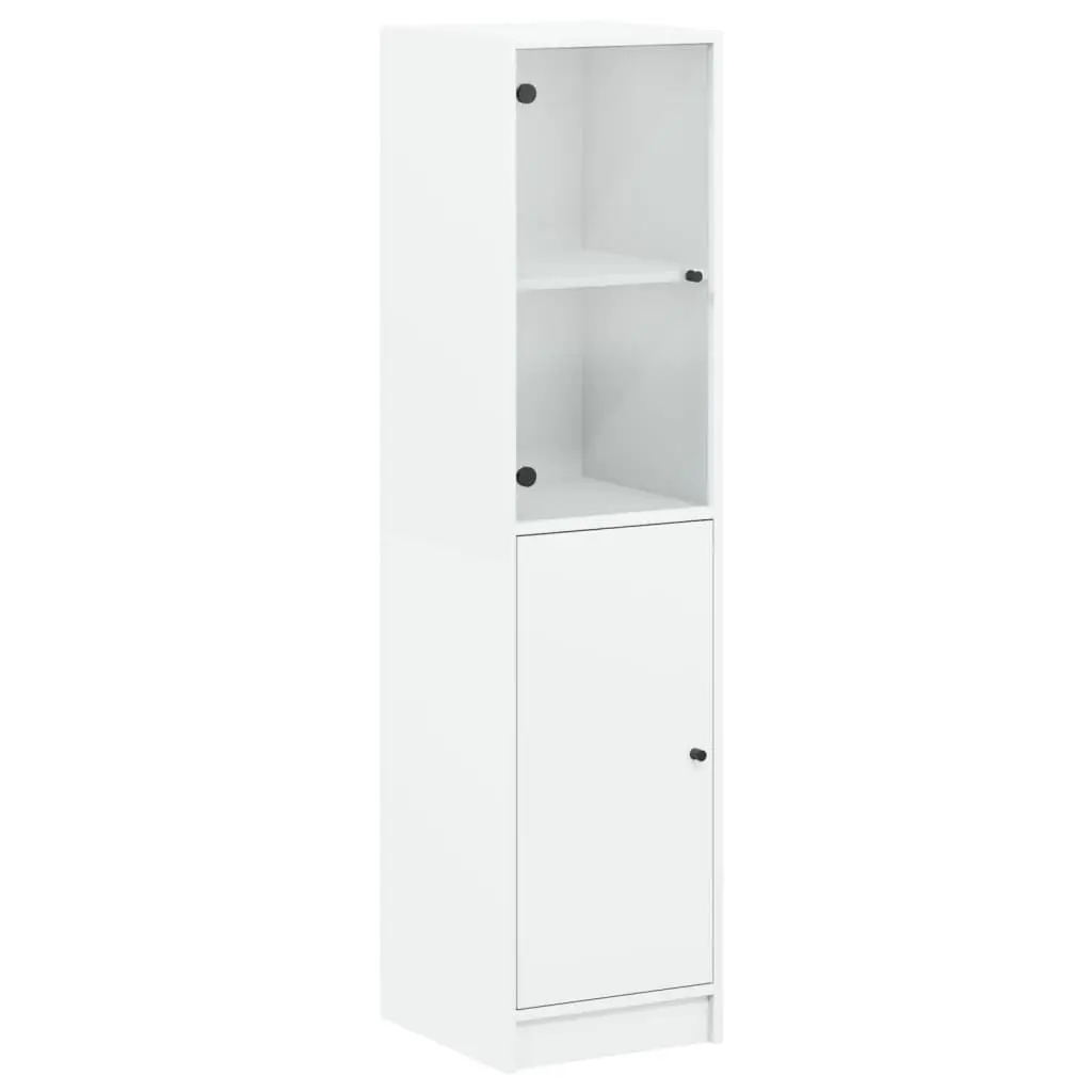 Highboard White Glass Door Storage Cabinet 35x37x142cm Engineered Wood